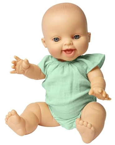 Heless 54030 - Mädchen Babypuppe Gordi von Paola Reina, mit Musselin-Body, mit Rüschen in Mint, aus 100% Bio-Baumwolle, Puppe in der Größe 34 cm