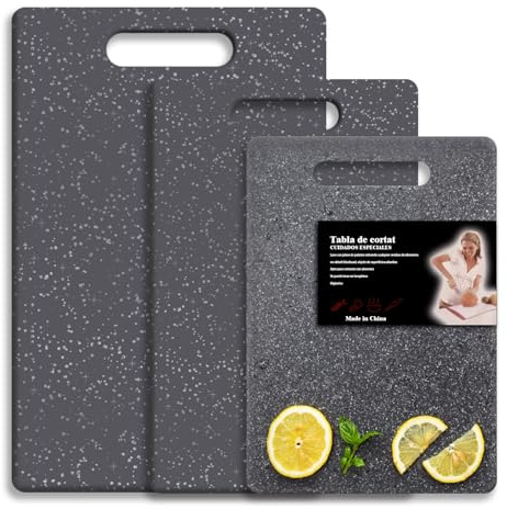 Homshsjhkis 3 Pcs Tabla Cortar Cocina, Profesional Tablas para Cortar Antideslizante con Ranura, Cutting Board de Plástico con Asa, Antibacteriano y Antibacteriana Fáciles limpiar, Apto Lavavajillas