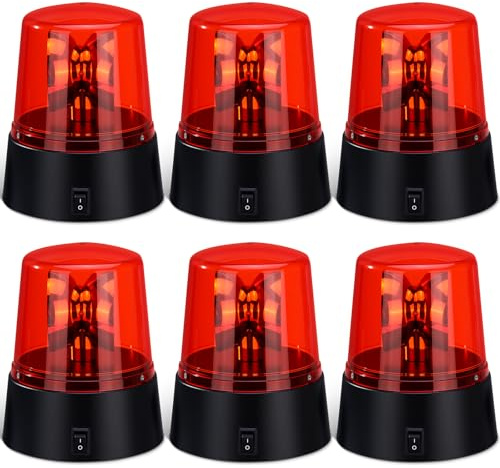 Grinsvalley 6 Pcs LED Strobe Light, Battery Powered 360 Degree Rotating Flashing Light, Emergency Police Siren Lamp for DJ Party Stage, Haunted House, Hockey Goal Decorations & Events(Red)