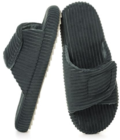 Zapatillas Mujer Cómoda Espuma de Memoria Casa Pantuflas Regulable Pana Antideslizante Punta Abierta Slippers
