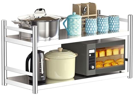 Ripiani in acciaio inox 304, scaffale da cucina a 2/3 livelli, supporto per forno a microonde resistente, scaffalatura sospesa a parete per casa, bagno, garage, ristorante(2-layer 70X30X55CM)