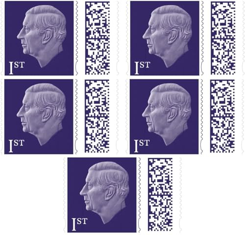 1st Class Stamps (5 Pack) | QR Barcoded Self Adhesive | Postage Stamps Books for Standard Mail | UK Letter Postage | Ideal for Letters, Cards, and Daily mailing.