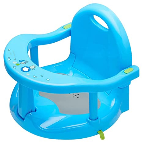 Asiento de baño plegable para bebé con alfombrilla antideslizante, ventosas, silla de baño portátil para bebés de 6 a 18 meses (azul)