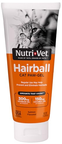 Nutri-Vet Hairball Paw Gel, Cat Hairball Remedy, Kitten Supplies, Hair Ball Relief for Cats, Fur Ball Remedy, Soybean & Coconut Oil, Salmon Flavor, 3 oz