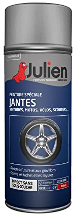 Julien Peinture Aérosol Special pour Jantes - Voitures et 2 roues - Gris Alu Brillant 400ml
