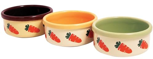 Rosewood Stoneware Ceramic Pet Bowl for Small Animals - Carrot Design, Food Bowl for Guinea Pigs, Hamsters, Rabbits, Degus, and Ferrets, 13 cm (1pc, Assorted Colours)