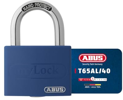ABUS Vorhängeschloss T65AL/40 myLOCK - individuell beschreibbar - Spindschloss - massiver Aluminium-Schlosskörper - ABUS-Sicherheitslevel 5 - Blau