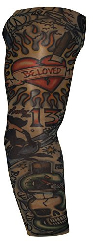 Fake Tattoo Sleeve Adults Halloween Wearable Arm Cover Prank Temporary Body Art Fancy Dress Costume Born To Be Wild (T9)