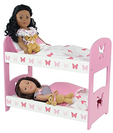 Emily Rose 18 Inch Doll Bunk Bed Set Pink Butterfly | Doll Furniture with Bedding | Compatible with American Girl, Our Generation, My Life As, Adora Dolls | Dollhouse Furniture Ages 5+ - USA Brand