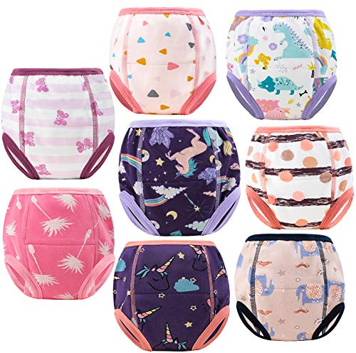 MooMoo Baby 8 Packs Potty Training Pants Cotton Absorbent Training Underwear for Toddler Baby Gir 2T
