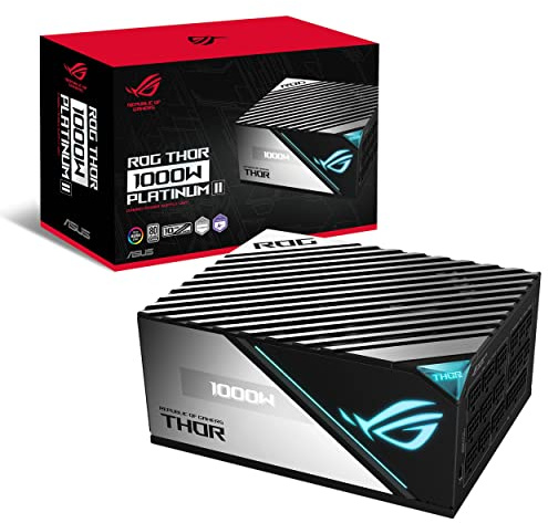 ASUS ROG Thor 1000W Platinum II Fully Modular Power Supply with 1000W, 80+ Platinum, ROG Heatsinks, 135mm Fan, 0dB Mode, OLED Display, Aura Sync