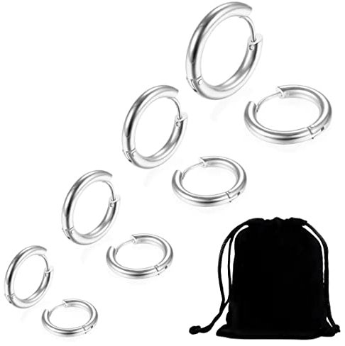 Clyhon Edelstahl Creolen Ohrringe für Herren & Damen, Silber, 8MM-14MM