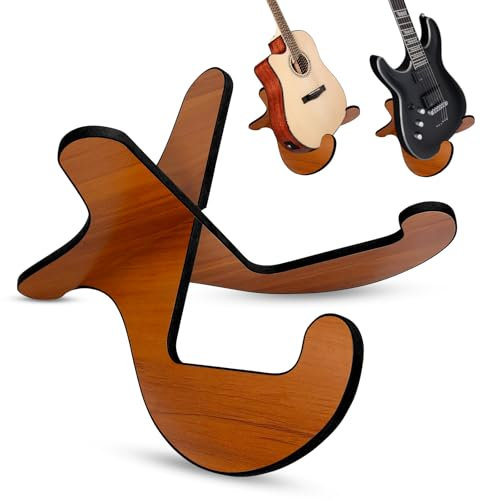 Lohofrnny Gitarrenständer Holz, Gitarrenständer, Tragbare Faltbarer X-förmiges Gestell, Anti-Rutsch Musikinstrument Ständer für Akustik Klassische Gitarren Bass Banjo (1 Kartensteckplatz)