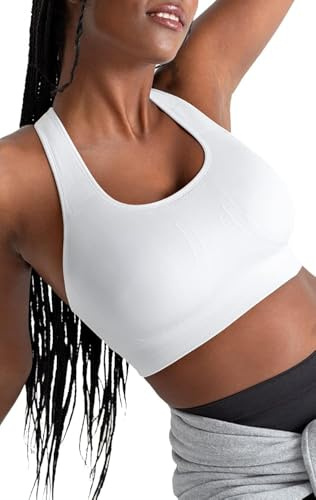 SHAPERMINT Sports Bras for Women - Workout Bras for Women, Plus Size Sports Bra, High Support, White, XXL