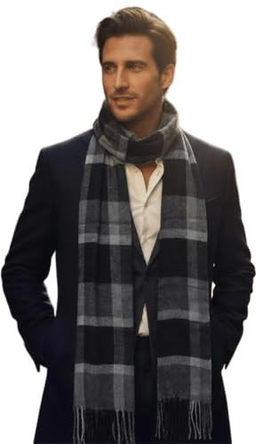 l&j Sciarpa uomo firmata Coveri invernale calda leggera scialle inverno Pashmina elegante con confezione regalo uomo a righe lunga 170 x 33 cm scaldacollo colori nero grigio beige blu (1)