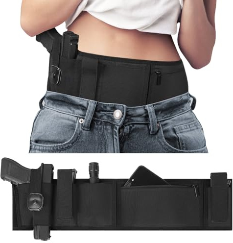 Étui Bande Ventrale, Étuis Réglables pour Pistolet Ventral Holster Ceinture Transport Dissimulé avec Plusieurs Poches pour Hommes et Femmes, Main Droite Halloween
