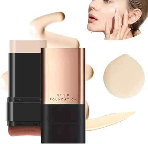 Foundation Stick, 2 in 1 Anti-Wrinkle Foundation Stick, Hydrating Lightweight Foundation Stick with Brush, Double Head Foundation Makeup Stick (Ivory White, 10cm)