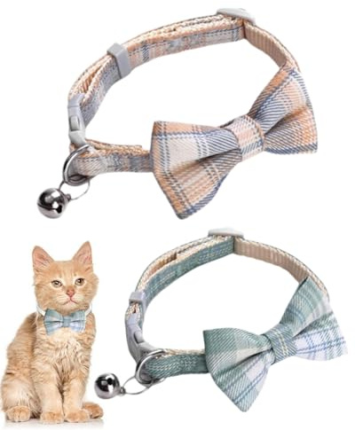 TPZORJX 2 PCS Collar Gato,Collares De Gato De Terciopelo con Campana Y Corbatín,Collares Ajustables De Fibra De Poliéster para Gato,collar gato antiahogo,collar para gato,collar gato