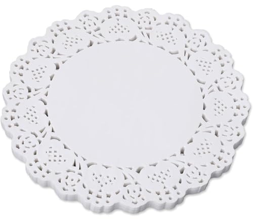 NINFEIQI 140 pièces de napperons ronds en papier, napperons blancs en dentelle pour buffet, gâteau, fritures, fête, linge de table, décoration de mariage (14 cm)