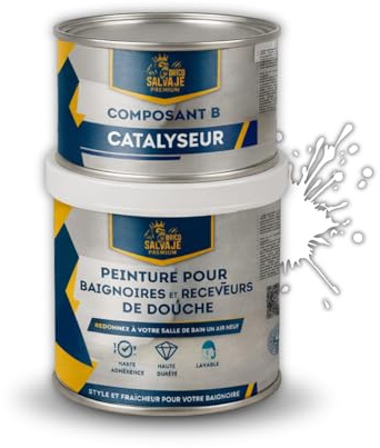 Pintura para Bañeras y Platos de Ducha de Poliuretano | 750 ml (600+150 ml) | Acabado Satinado Cerámico | Dos Componentes | Impermeable y Resistente | Fácil Aplicación (Niebla de Invierno)