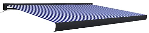 Tenda da sole motorizzata a cassetta, 450 x 300 cm, colore blu e bianco, resistente, per esterni, patio, terrazza, giardino, protezione dai raggi UV, resistente alle intemperie, facile installazione