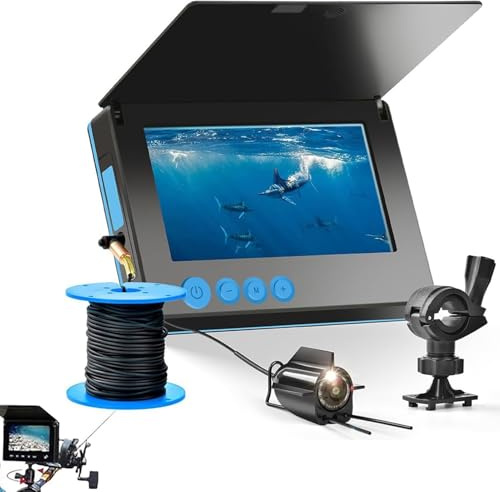 Cámara de Pesca Submarina de 30/50 M con Pantalla de 4,3 - Visión Nocturna Infrarroja Gran Angular de 220°, Host Impermeable for Pesca en Hielo, Lago y Barco(50m)