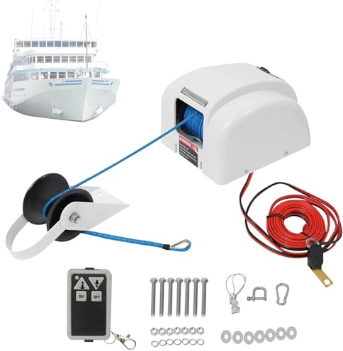 RSPPPJQ Treuil électrique de 45 LB, kit de guindeau d'ancre d'eau salée Marine, treuil d'ancre de Bateau 12V avec télécommande et 100 Pieds de pré-Corde, for Bateaux Rapides, Ancres de Fille