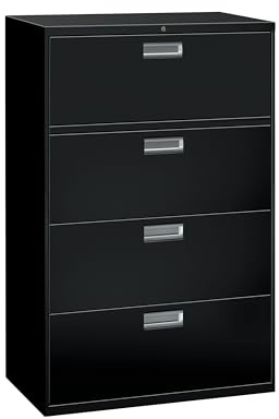 HON 4 Drawer Lateral File Cabinet with Lock, Metal Filing Cabinets for Offices, Adjustable Hangrails for A4, Legal, Letter Files, 18 Deep, Black