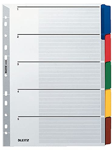 LEITZ intercalaires 4320–00–00, Couleur onglet, Porte-documents, drapeaux, universel onglet Registre A4 blanches 5 extracteurs Gris