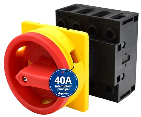 Interrupteur principal Intratec 40A 4 pôles – Sectionneur de charge IP65 pour montage en façade – Interrupteur d’arrêt d’urgence industriel – Commutateur rotatif sécurisé 230V 400V