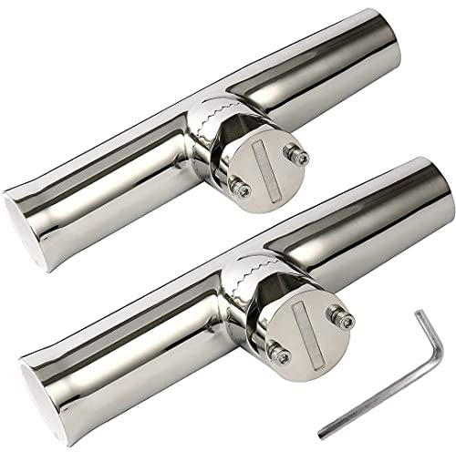 Amarine Made 2 Pcs Fishing Rod Holder, Stainless Tournament Style Clamp on Rod Holder, Rail Mount Fishing Pole Holder for Rails 7/8 to 1