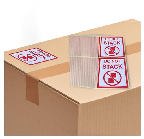 Warning Stickers Do Not Stack – Self Adhesive Labels Pack of 100 Bright Red, Safety Signs for Moving House, Fragile Label Stickers for Packing Box Labels and Storage, Adhesive Paper Sticker Pack