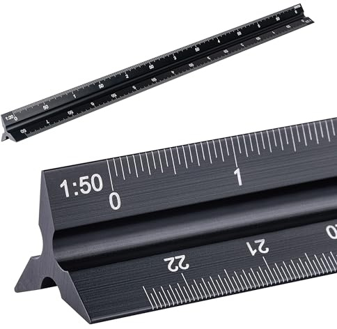 WINTEX Règle à Echelle Triangulaire en Métal - 30cm - Regle Métrique en Aluminium pour Architecte & Ingénieur - Kutch 1:20, 1:50, 1:75, 1:100, 1:125 - Avec Pochette