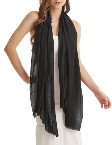 Kakaly Women Scarf Cotton Linen - Chic Ladies Solid Scarves Soft Large Long Wrap Shawl Headscarf Lightweight Neck Scarf Hijab,180×100CM