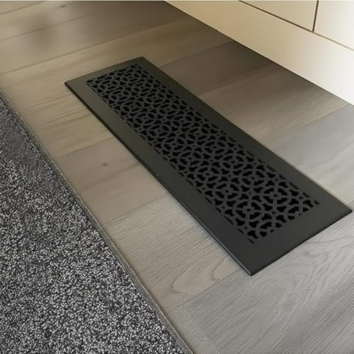 Achtek 6x24 Duct (8x26 Overall Size) Solid Cast Aluminum HVAC Air Return Grill Vent Cover | Powder Coated | for Floor-Black Without Screw Holes