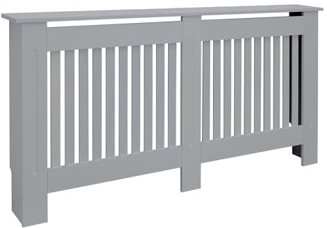 ECD Germany Cubierta del Radiador 152x19x82cm MDF Gris Lacado Revestimiento Protector Vintage de Calefacción Estilo Rústico Superficie de Estantería Útil de Madera para Sala de Estar Dormitorio