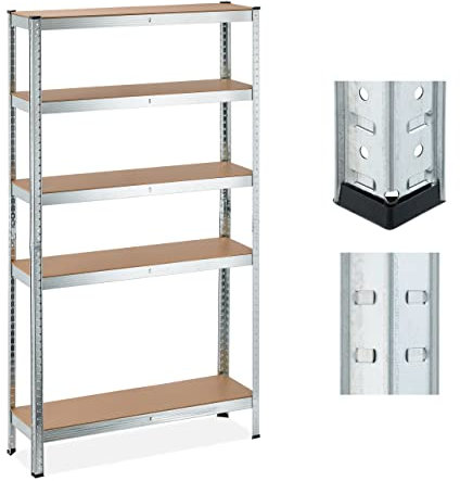Relaxdays Schwerlastregal, 5 Ebenen, HBT 180x100x30 cm, 1250 kg Tragkraft, Lagerregal für Keller, Garage, Metall, Silber