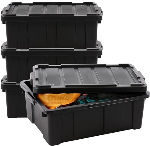 Iris Ohyama 4 Cajas de Organización de Alta Resistencia, 43L, Rojo, Grande, Duradero, Apilable, para Garaje, Estantes, Mudanza, Plástico, Utilidad, Herramientas, DDSKT-430