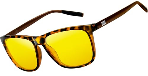 KANASTAL Occhiali Guida Notturna Tartarugati Uomo Donna Visione Notturni Lenti Gialli Leopardati Leopardo Notte Quadrati Antiriflesso Yellow Night Driving Glasses -Lente Gialle Montatura Maculata