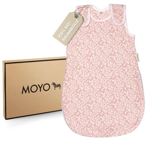 MOYO Baby Schlafsack in Rosé mit Blütenmuster I Atmungsaktiver Sommerschlafsack in 1.0 TOG 50/56 I Kinder-Schlafsack aus 100% Bio-Baumwolle I GOTS-zertifizierter Babyschlafsack für Neugeborene