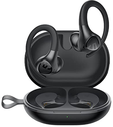 SoundPEATS Wings2 sporthörlurar, Bluetooth 5.3 öronsnäckor, svettsäkra för löpning och träning, 13 mm element, inbyggd mikrofon, app, bekväm passform, 30 timmar