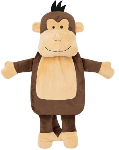 Bolsa Agua Caliente con Funda de Felpa- Botella Agua Caliente de Caucho Natural, 1 Litro - Funda de Animal de Peluche - Regalos Navidad (Marrón Mono)