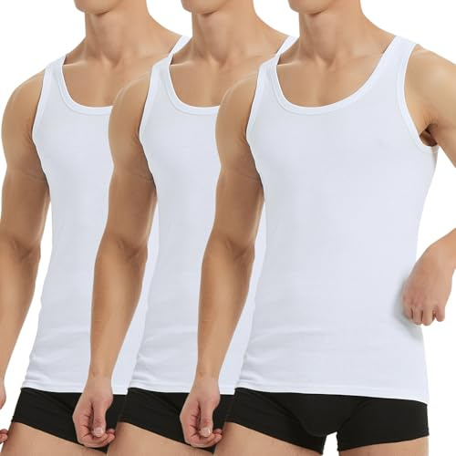 Falechay Canottiera Uomo Pacco da 3 100% Cotone Elasticizzato Fitness Canottiera Sportiva Bianco M