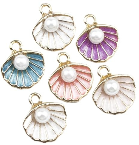Fadcaer 25-Piece Enamel Charms for Jewelry Making - Colorful Shell Pendants with Imitation Pearl Beads - Assorted Color DIY Bracelet, Necklace, Earring Charms (Shells)