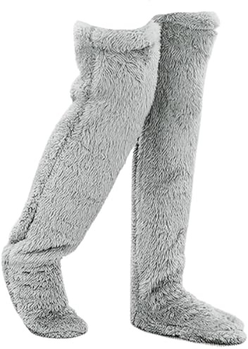 Ninoclar Snuggs Cozy Socks Thigh High, Snuggs Cozy Socks Knee High, Snuggle Paws Thigh High Socks, Fluffie, Soft and Cute Longsocks, For the Winter (Grey)