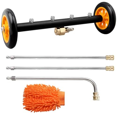 2-in-1 Undercarriage Pressure Washer Attachment, 16 Pressure Washer Undercarriage Cleaner, Under Car Wash with Extension Wands Wash Mitt, Reversible Broom Attachment