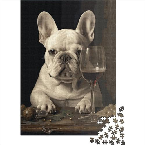 FUmoney Jigsaw Puzzles for Adults 1000 Piece French Bulldog Wine Jigsaw Puzzles for Teenagers Educational Game 1000 Pieces Wooden Puzzles for Birthday 1000pcs (75x50cm)