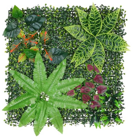 LUWENER Lot de 2 panneaux muraux en buis pour pelouse artificielle - 1 m x 0,5 m - Mélange de fougères - Panneaux de toile de fond - Panneaux de haie de buis pour clôture, écran d'intimité (2 pièces