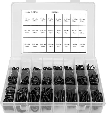 Kit surtido de 1200 juntas tóricas de goma, juntas tóricas de 24 tamaños para reparaciones de bricolaje y fontanería, arandelas de goma, juegos de arandelas de sellado para fontanería, arandelas de