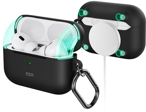 ESR for AirPods Pro 2 Case (2023/2022/2019), Compatible with AirPods Pro 2/1 Case (USB-C/Lightning Cable), Compatible with MagSafe, Magnetic Lid Lock, Full Drop Protection, Cloud Series, Black